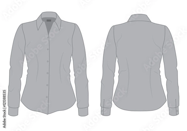 Obraz Women's gray dress shirt with long sleeves template, front and back view