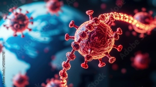 Fototapeta Global Health Pandemic Vaccination concept. Glowing Abstract DNA Strand with Vaccine Particles
