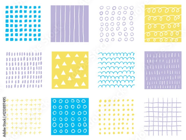 Fototapeta 手描きあしらいセット　四角　色えんぴつ