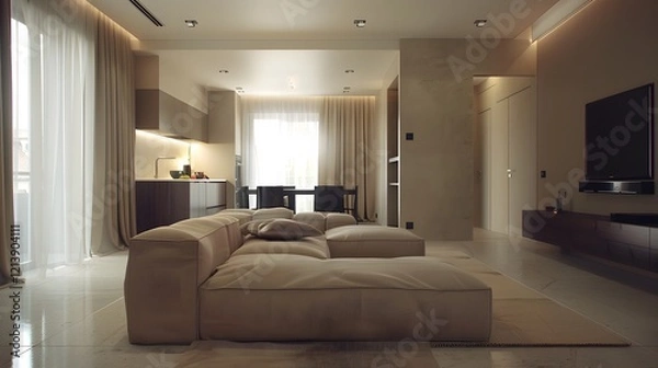 Fototapeta Minimalist living area with a neutral color scheme and clean lines