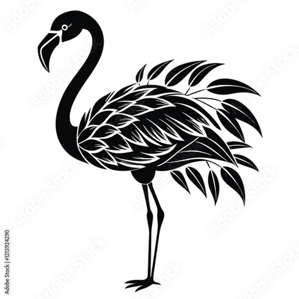 Fototapeta  flamingo bird Black and white vector illustration animal silhouette for t shirt 