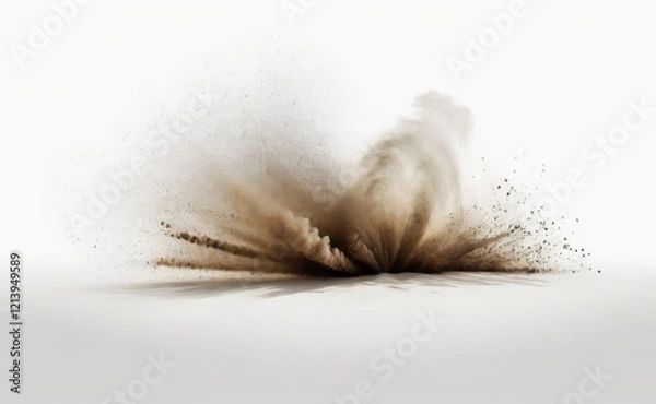 Fototapeta A powerful explosion captured in mid-air, with a cloud of brown dust and debris erupting outwards.