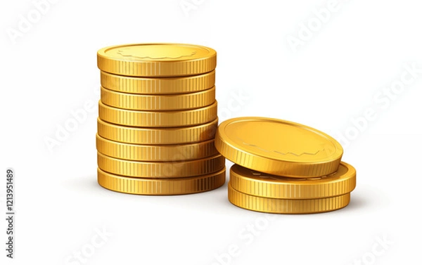 Fototapeta gold coin stack icon 3d realistic isolated on white background