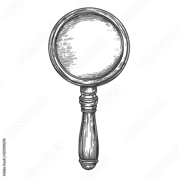 Obraz Vintage magnifying glass drawing,  simple illustration, black and white design, graphic element