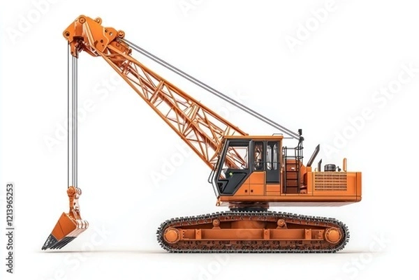 Fototapeta Crawler Crane isolated on white background. Crane icon. Heavy Machinery isolated on white. Construction Crane. Crawler Crane Design Element. Crane Vehicle Isolated for Designers.	