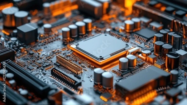 Fototapeta Clean and organized electronics production area with advanced machinery for assembling devices and gadgets