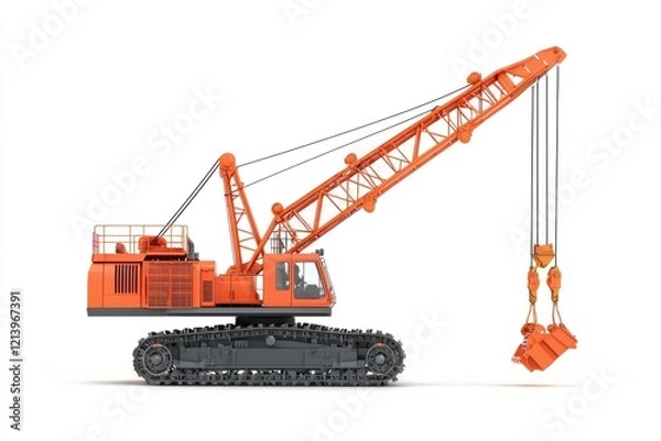 Fototapeta Crawler Crane isolated on white background. Crane icon. Heavy Machinery isolated on white. Construction Crane. Crawler Crane Design Element. Crane Vehicle Isolated for Designers.	