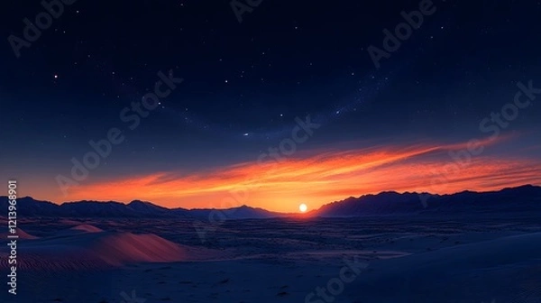 Fototapeta A solar eclipse darkening the desert, with a dramatic