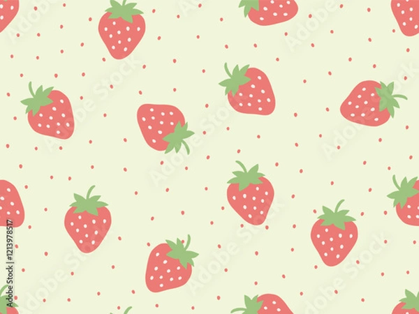 Fototapeta STRAWBERRY SEAMLESS PATTERN WITH POLKA DOT ALL OVER PRINT VECTOR ILLUSTRATION