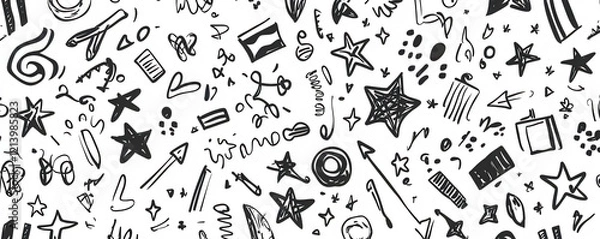 Obraz Artistic hand-drawn doodles of stars and shapes illustration
