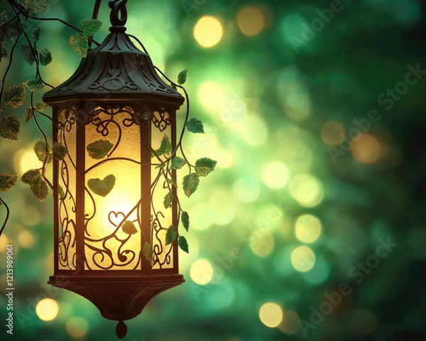 Fototapeta An elven lantern with delicate vines and leaf patterns, radiating a magical, forest-inspired charm.