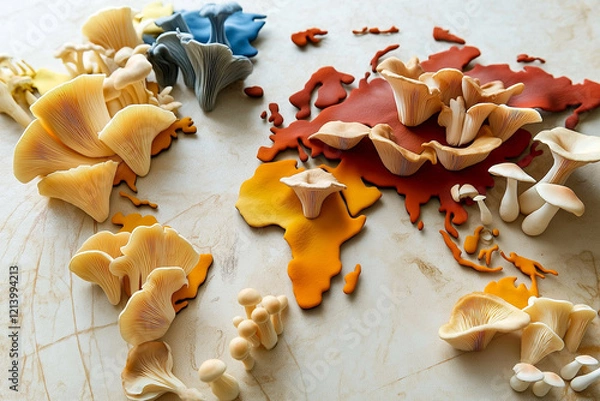 Obraz World map made of colorful mushrooms