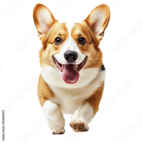 Fototapeta Happy Corgi Dog Running with Joyful Expression in Sunshine