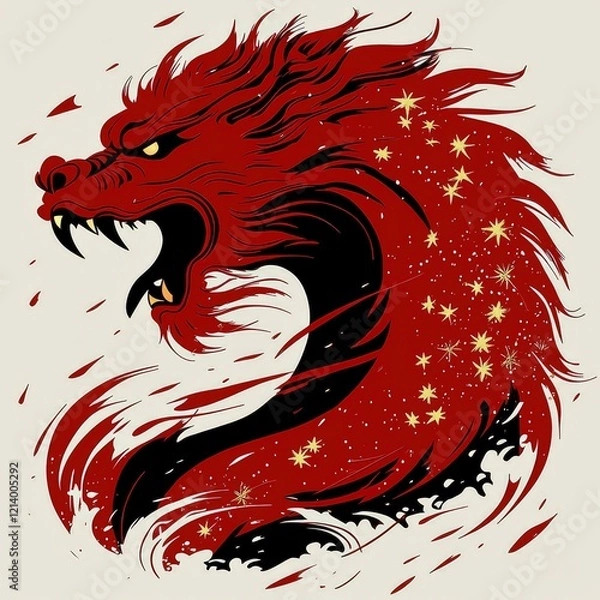 Obraz Fiery Dragon in Celestial Swirl Mythical Creature Art