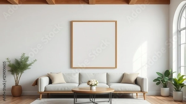 Fototapeta A living room wall art mockup featuring a natural frame with a minimalist design, stylish, minimalist, home