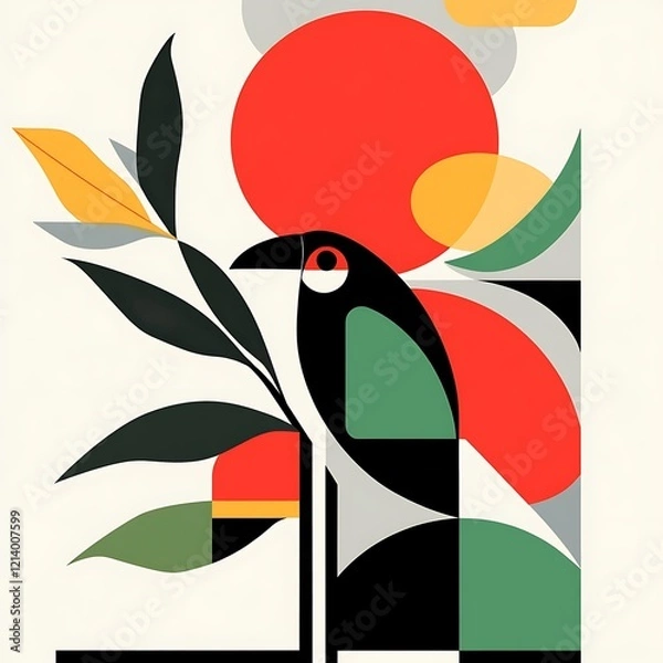 Obraz Abstract bird art, geometric design, sunrise background, graphic print, wall decor