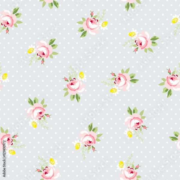 Fototapeta Seamless floral pattern with little red roses