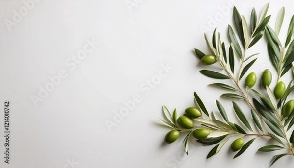Fototapeta White Wall Background with Olive Branches Symbolizing Peace for Human Fraternity
