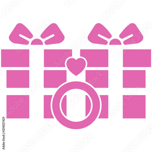 Obraz Pink Gift box with Ribbon and Heart Icon