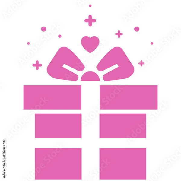 Obraz Pink Gift Box with Ribbon and Hearts Icon