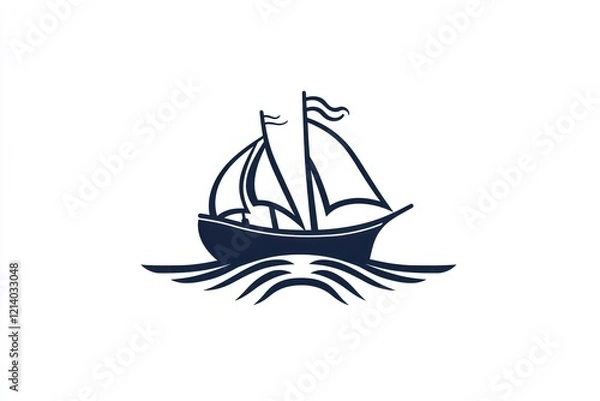 Fototapeta Simple elegant sailboat icon on waves.