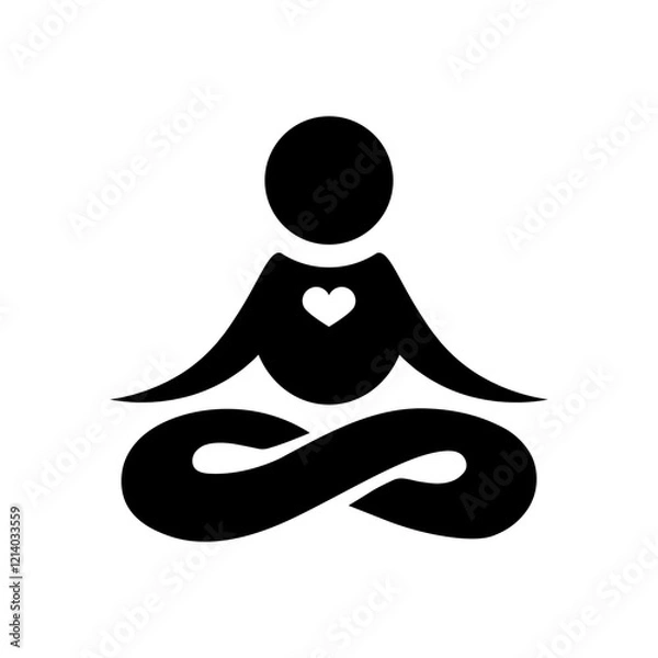 Obraz Meditation icon in flat style. Yogi with a heart symbol in black. Meditating with a heart icon. Related to healthy living, yoga, meditation, relaxation Vector illustration for graphic design, web, app