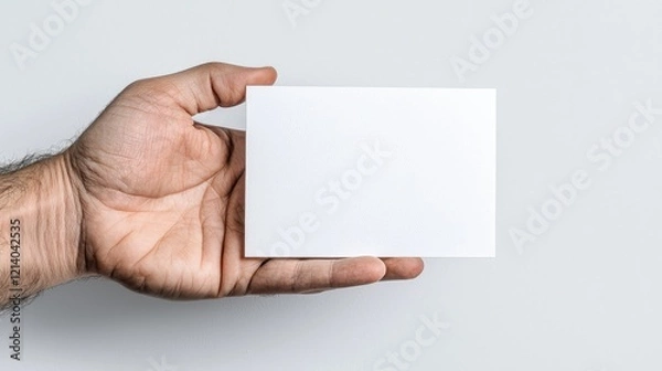 Fototapeta Hand holding blank card, simple background, mockup design