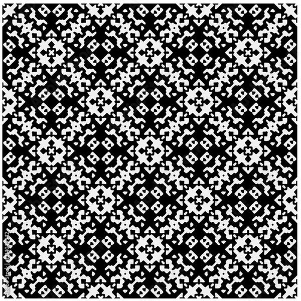 Fototapeta Seamless pattern with repeating abstract shapes.Black and white texture.Design element for prints, decoration, cover, textile,wallpaper, background, wrapping paper, clothing, fabric, package, cards.