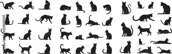 Obraz Set of Cat silhouette vector icon illustration with white background