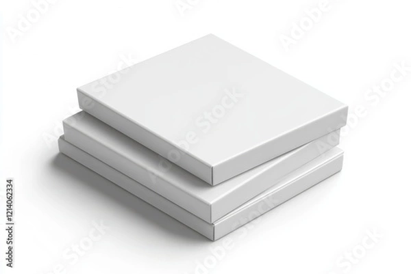 Fototapeta Realistic white blank packaging box mockup, isolated on transparent background, 3D rendering