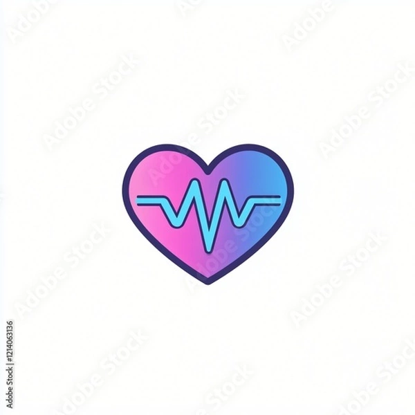 Fototapeta Heartbeat Icon Gradient Pink and Blue Heart with Pulse Line Healthcare Symbol