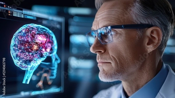 Fototapeta Analyzing brain activity laboratory digital visualization high-tech environment close-up perspective neuroscience research