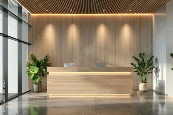 Fototapeta Pixel Perfect Picture of Company Logo Mockup in the Office Front Desk or Reception Room