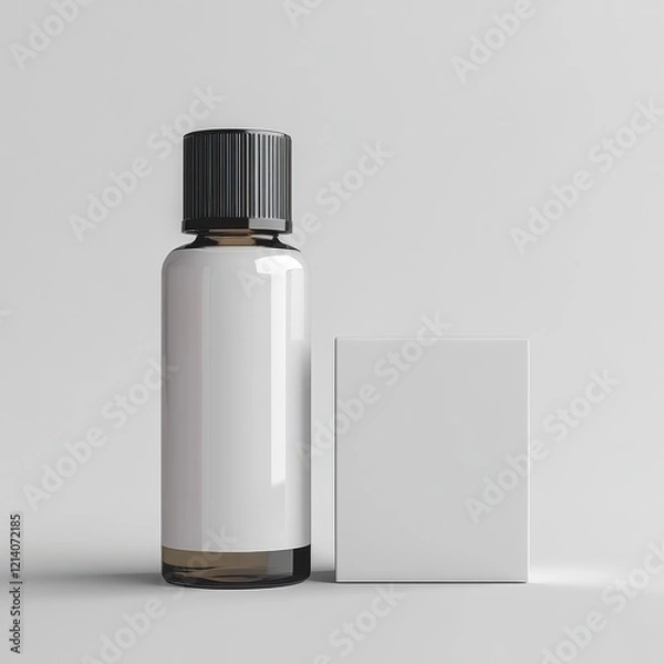 Fototapeta Blank white cosmetic bottle with blank paper box mockup, isolated on transparent background, 3D rendering