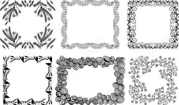 Fototapeta Frames for decoration. Premium decoration. Ticket design. Design template. Doodle photo frames, cute hand drawn painting frame. Sketch picture framing borders with decorative elements vector set.