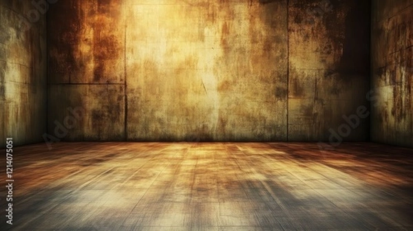 Fototapeta Grungy Room Interior with Wooden Floor and Distressed Walls.
