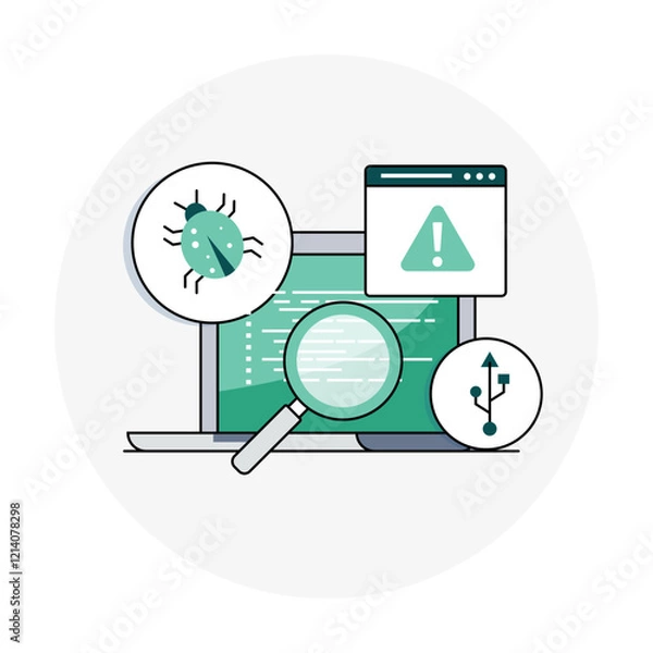 Fototapeta Endpoint Security Review Icon Representing Device Protection, Malware Analysis, and Security Assessments