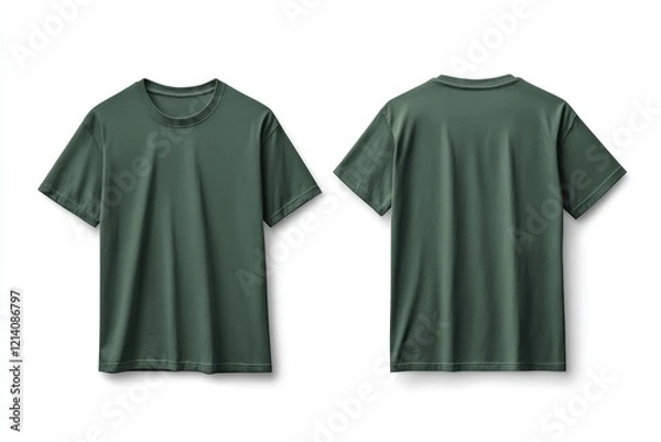 Fototapeta Dark green t-shirt mockup template, front and back view isolated on a white background with a clipping path
