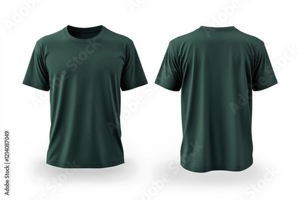 Fototapeta Dark green t-shirt mockup template, front and back view isolated on a white background with a clipping path