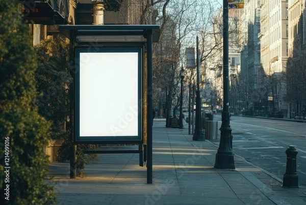 Fototapeta Vibrant Color Image of Billboard on Bus Stop at Sidewalk