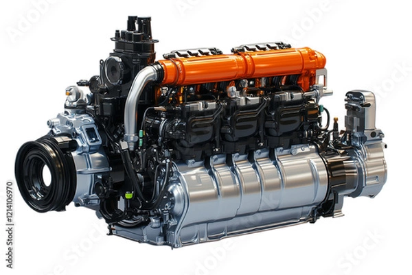 Fototapeta Powerful Industrial Engine A Close Up View of a Large, Heavy Duty Motor Isolated on transparent Background