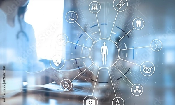 Fototapeta Medical Diagnostics and Health Monitoring Illustrated on a Virtual Screen.