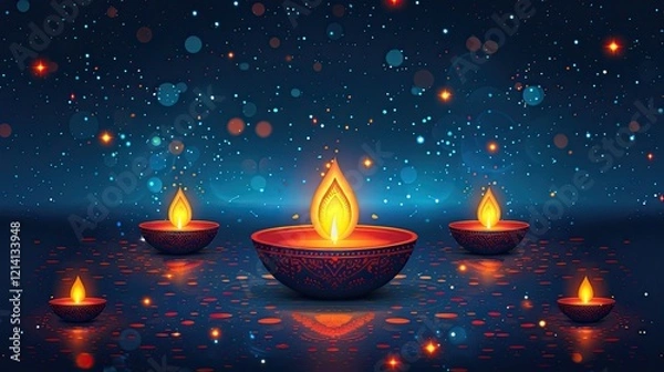 Obraz A Diwali lamp lights up bonds in this vibrant flat design celebration illustration