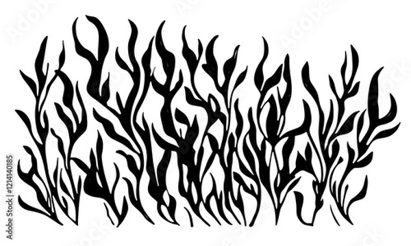 Fototapeta Linocut style algae vector element, background, pattern, texture.