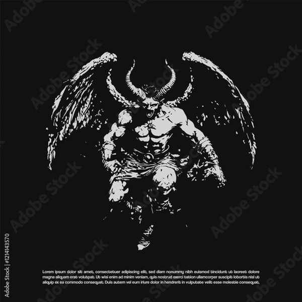 Obraz Dark metal art flying demon lucifer, Angry devil demon isolated on black background