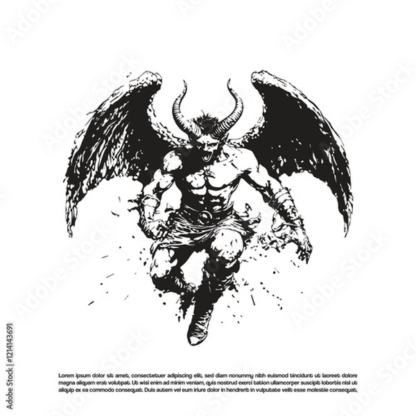 Obraz Vector flying devil demon with horns and wings dark art