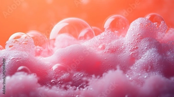 Fototapeta Luxurious pink bubble bath with soft foam
