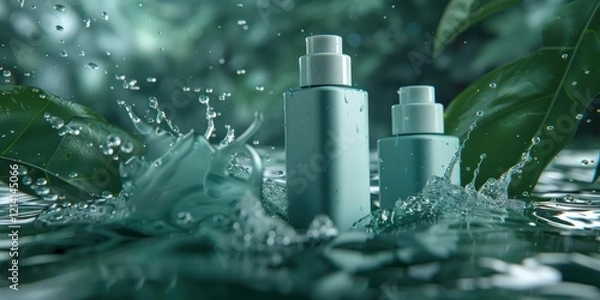 Fototapeta Refreshing Water Splash With Bottles