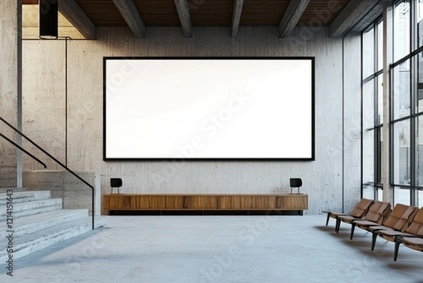 Fototapeta Clear Pixel Image of Big Horizontal Frame Poster at Office Hall