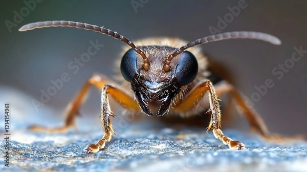 Fototapeta Close Up of Prepared Wasp Showing Strong Mandibles and Detailed Head Features in Nature : Generative AI